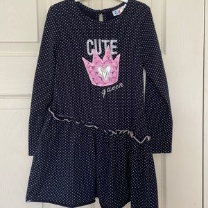 Girls Navy Blue White Polka Dot Dress 4